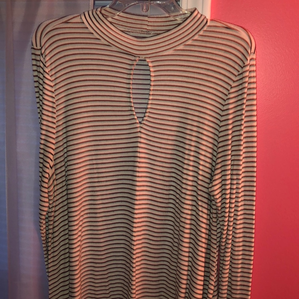 Striped long sleeve shirt with teardrop neckline
